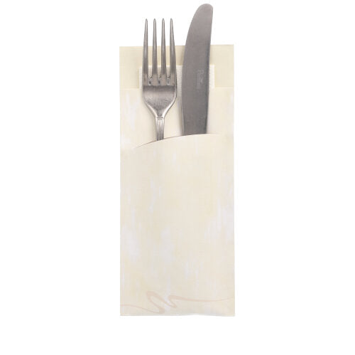 Papstar 1x 520 Bestecktaschen 20 cm x 8,5 cm creme inkl. weißer Serviette 33 x 33 cm 2-lag.