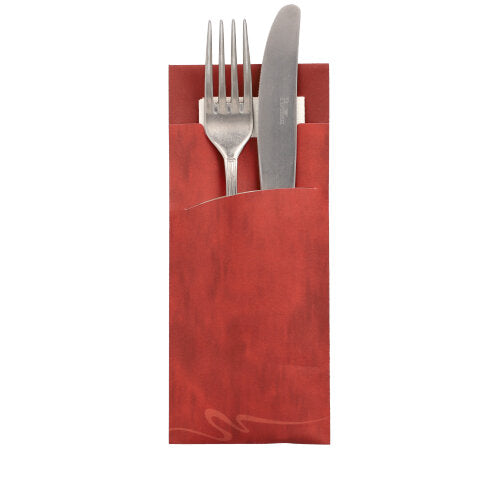 Papstar 1x 520 Bestecktaschen 20 cm x 8,5 cm bordeaux inkl. weißer Serviette 33 x 33 cm 2-lag.
