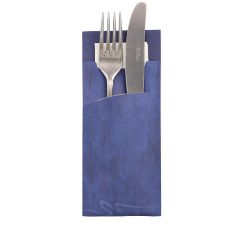 Papstar 1x 520 Bestecktaschen 20 cm x 8,5 cm blau inkl. weißer Serviette 33 x 33 cm 2-lag.