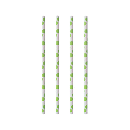 Papstar 10x 100 Trinkhalme, Papier Ø 6 mm · 20 cm "green Dots"