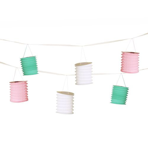 Papstar 15x Deko-Girlande 3,6 m weiss/mint/rosa "Pastel" mit 8 Laternen