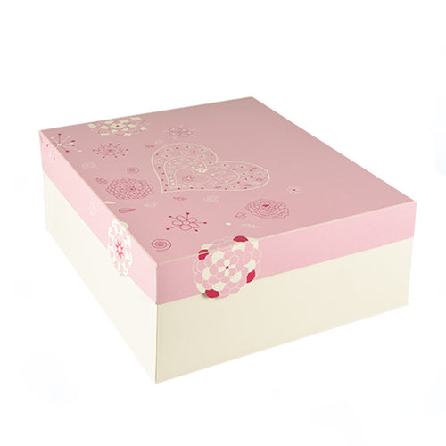 Papstar 4x 15 Tortenkartons, mit Deckel, Pappe eckig 30 cm x 30 cm x 13 cm weiss/rosa "Lovely Flowers"