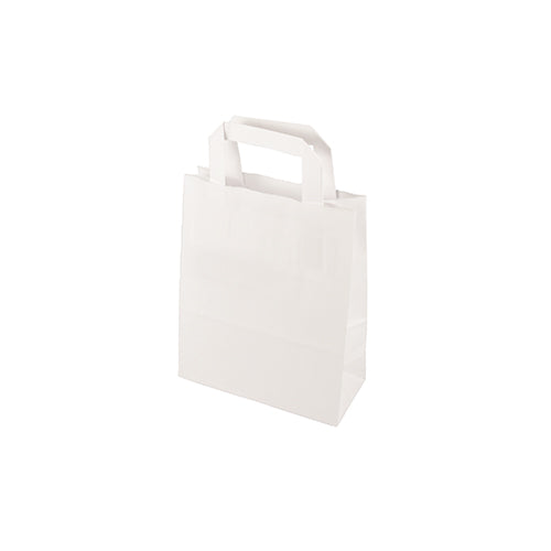 Papstar 8x 50 Tragetaschen, Papier 22 cm x 18 cm x 10 cm weiss mit Tragegriff