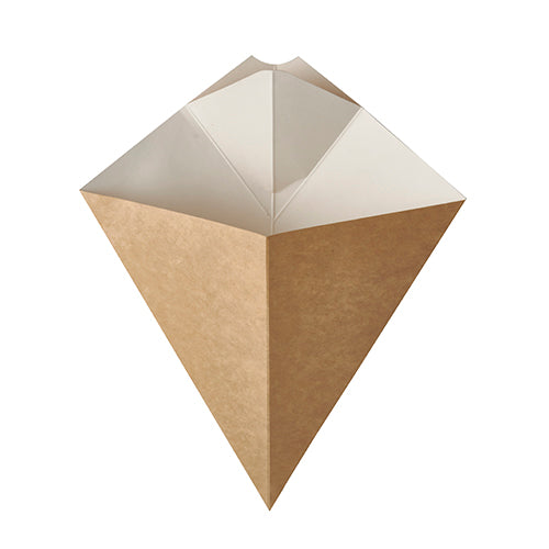 Papstar 10x 50 Pommes-Frites-Spitztüten mit Dip-Ecke, Pappe "pure" 23,5 cm x 19 cm braun/weiss Füllinhalt 150 g