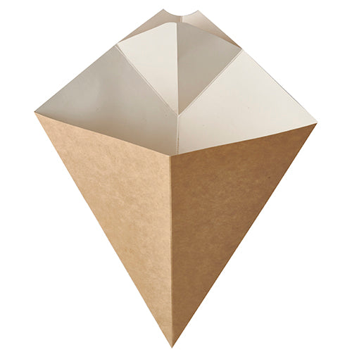 Papstar 10x 50 Pommes-Frites-Spitztüten mit Dip-Ecke, Pappe "pure" 27 cm x 21,5 cm braun/weiss Füllinhalt 300 g