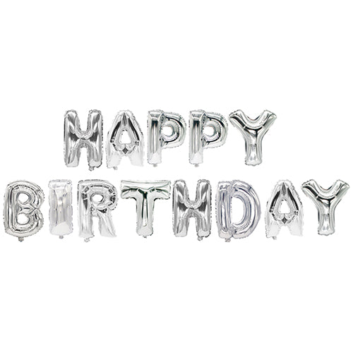 Papstar 12x Folienluftballon-Set silber "Happy Birthday"