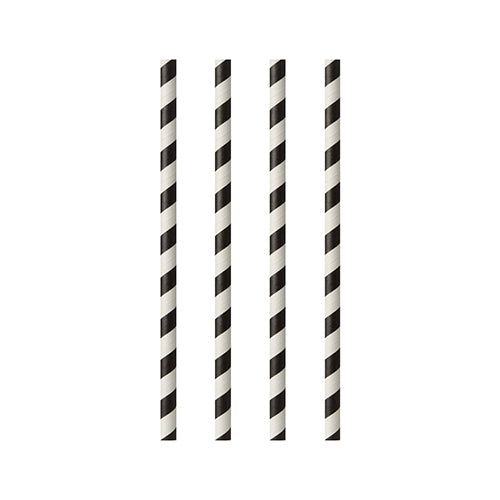 Papstar 10x 100 Trinkhalme, Papier Ø 6 mm · 20 cm schwarz/weiss "Stripes"