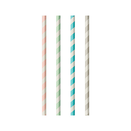 Papstar 10x 100 Trinkhalme, Papier Ø 6 mm · 20 cm farbig sortiert "Stripes"
