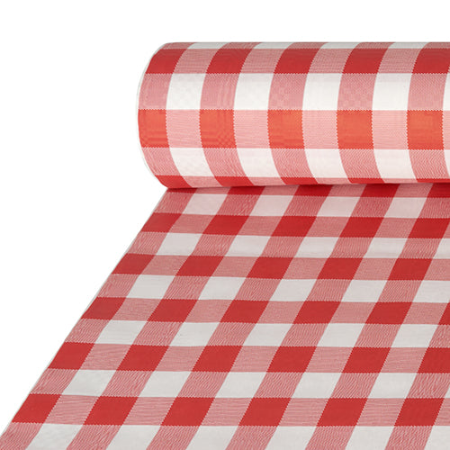 Papstar 5x Papiertischtuch mit Damastprägung 50 m x 1 m rot "Vichy Karo"