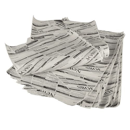 Papstar 50x 10 Einschlagpapiere, Pergament-Ersatz 35 cm x 25 cm "Newsprint" fettdicht