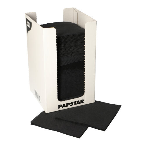 Papstar 1.400 Servietten, 2-lagig "PUNTO" 1/4-Falz 20 cm x 20 cm schwarz mikrogeprägt, in Spenderbox