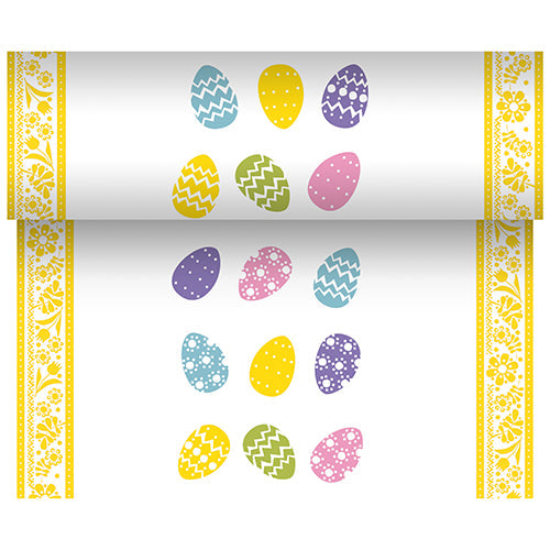 Papstar 6 x Tischläufer, stoffähnlich, Airlaid 24 m x 40 cm "Coloured Eggs"