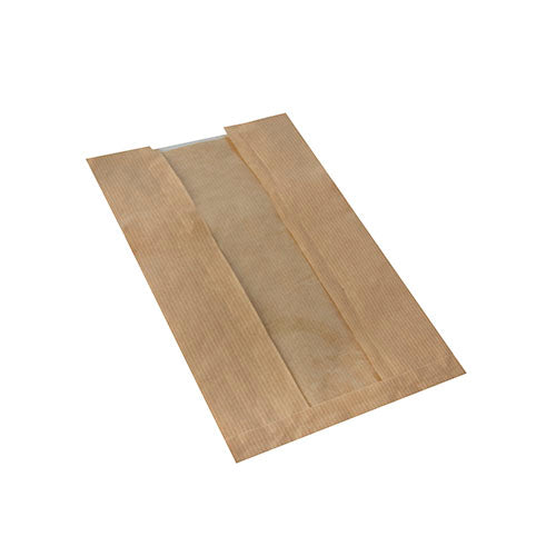 Papstar 1x 1000 Sichtstreifenbeutel mit PLA-Fenster "pure" 30 cm x 16 cm x 6 cm braun