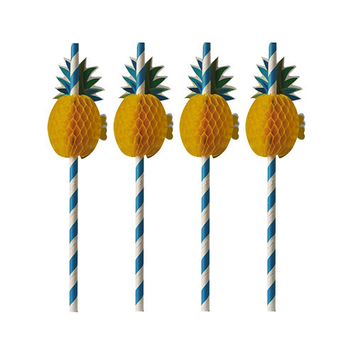 Papstar 10x 50 Trinkhalme, Papier Ø 6 mm · 20 cm blau/weiss "Pineapple"