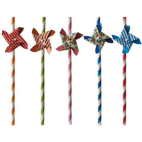 Papstar 10x 50 Trinkhalme, Papier Ø 6 mm · 20 cm farbig sortiert "Windmill"
