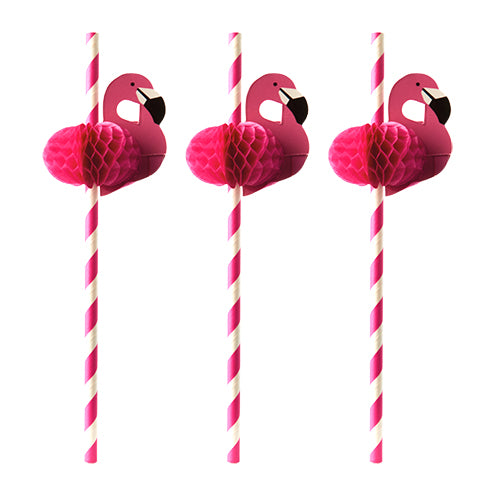 Papstar 10x 50 Trinkhalme, Papier Ø 6 mm · 20 cm pink "Flamingo"