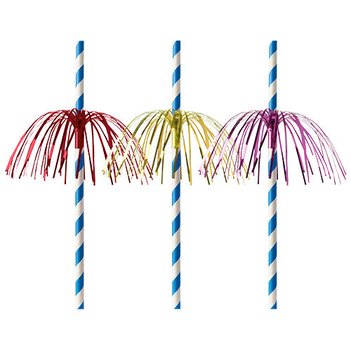 Papstar 10x 50 Trinkhalme, Papier Ø 6 mm · 20 cm blau/weiss "Fireworks"