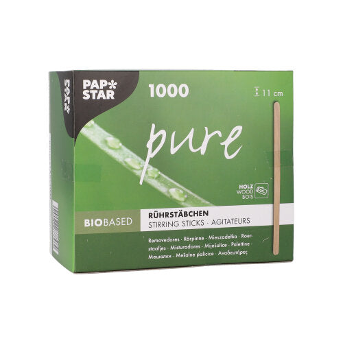 Papstar 10.000x Rührstäbchen, Holz, Natur, Serie: Pure, Länge: 11cm