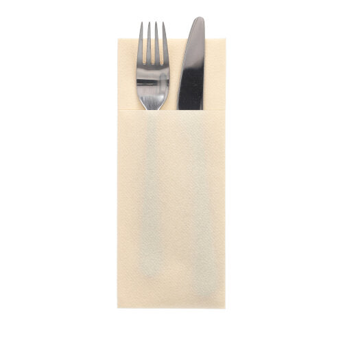 Papstar 5x 100 Bestecktaschen, Airlaid 40 cm x 33 cm creme mit Besteckfalz