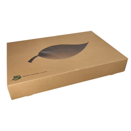 Papstar 4x 10 Transport- und Catering-Kartons, Pappe "pure" 8 cm x 55,7 cm x 37,6 cm braun "100% Fair" mit Sichtfenster aus PLA