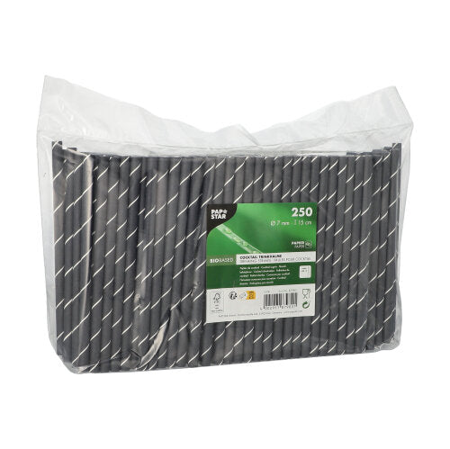 Papstar 4.000x Cocktail-Trinkhalme "Stripes", Papier, Schwarz und Weiß, Durchmesser: 7mm, Länge: 15cm