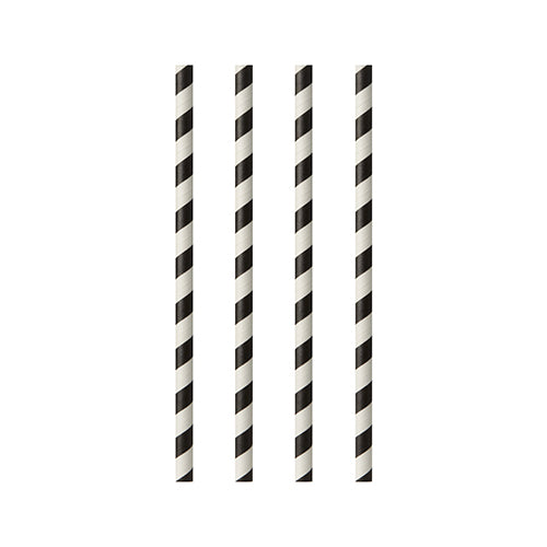 Papstar 10x 100 Trinkhalme, Papier Ø 6 mm · 24 cm schwarz/weiss "Stripes"