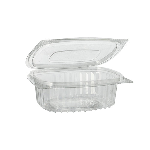 Papstar 12x 50 Feinkost- und Salatschalen mit Klappdeckel, R-PET oval 250 ml 4,3 cm x 10,6 cm x 13,3 cm klar