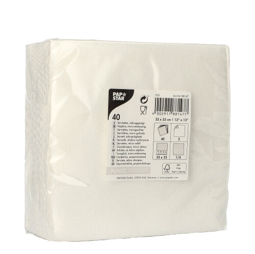 Papstar 800 Servietten, 2-lagig "PUNTO" 1/4-Falz 33 cm x 33 cm weiss mikrogeprägt