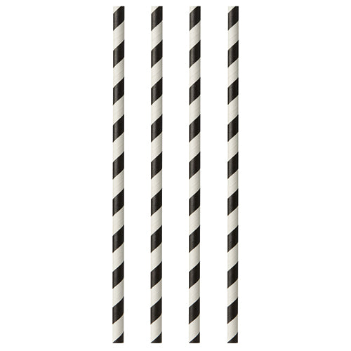 Papstar 10x 100 Trinkhalme, Papier Ø 6 mm · 29 cm schwarz/weiss "Stripes"