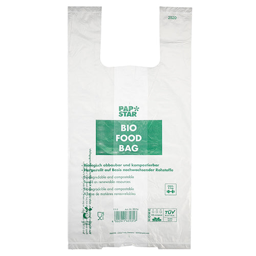Papstar 10x 100 Hemdchen-Tragetaschen, Bio-Folie 55 cm x 28 cm x 20 cm transparent Knotenbeutel auf Rolle