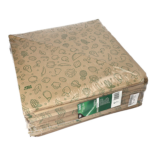 Papstar 1.000 Spitztüten "Fruits & Vegs", Kraftpapier, Braun, Inhalt: 1kg, 34x48x34cm