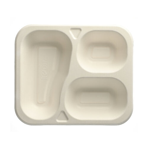 Papstar 6x 100 Siegelschalen, Zuckerrohr 3-geteilt 925 ml 4,2 cm x 21,2 cm x 25 cm weiss
