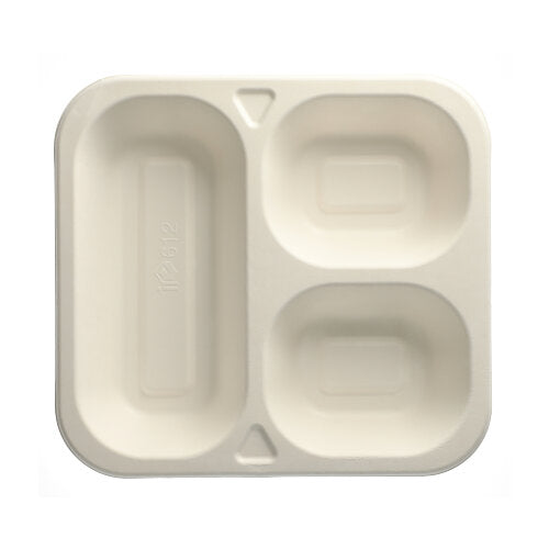 Papstar 4x 50 Siegelschalen, Zuckerrohr 3-geteilt 1350 ml 4,2 cm x 24,5 cm x 26,5 cm weiss