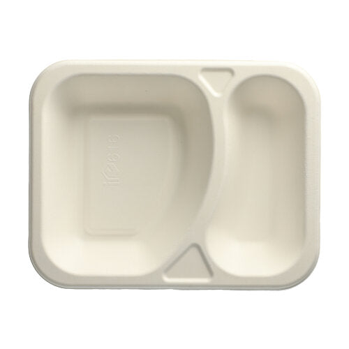 Papstar 6x 100 Siegelschalen, Zuckerrohr 2-geteilt 825 ml 4,2 cm x 18,5 cm x 23,5 cm weiss