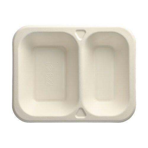 Papstar 6x 100 Siegelschalen, Zuckerrohr 2-geteilt 800 ml 4,2 cm x 18,5 cm x 23,5 cm weiss