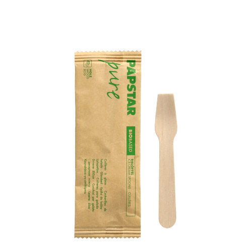 Papstar 10x 50 Eislöffel, Holz "pure" 9,4 cm einzeln verpackt in Papierbeutel
