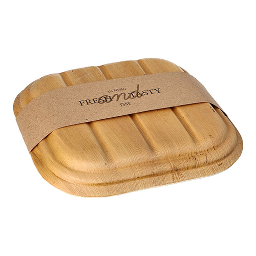 Papstar 50x Trays (inkl. Deckel und Banderole), Palmblatt, Natur, Serie: Pure,20x20x6,5cm