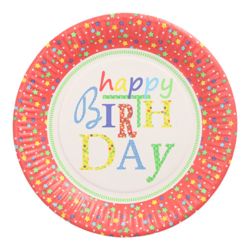 Papstar 200 Teller "Happy Birthday" rund, Material: Pappe, Durchmesser: 23cm