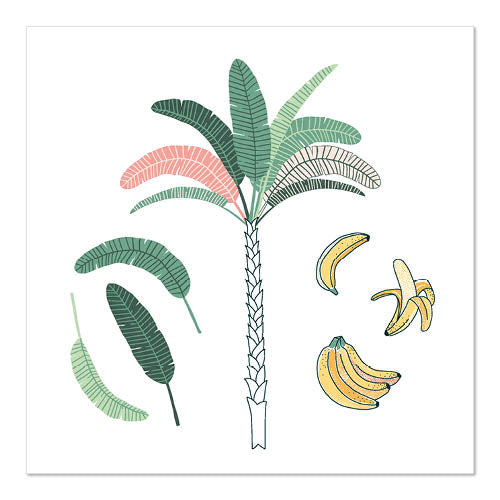 Papstar 10x 20 Servietten, 3-lagig 1/4-Falz 33 cm x 33 cm "Palm and Bananas"