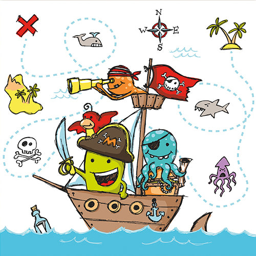 Papstar 10x 20 Servietten, 3-lagig 1/4-Falz 33 cm x 33 cm "Pirate Crew"