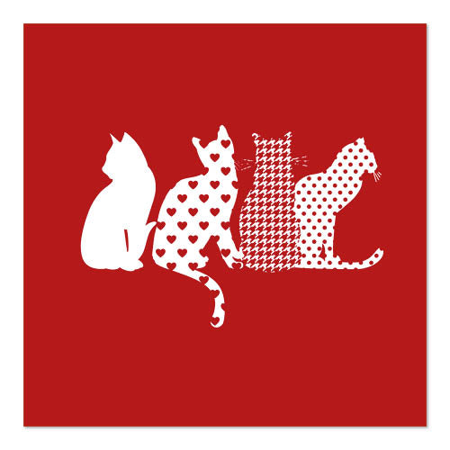 Papstar 10x 20 Servietten, 3-lagig 1/4-Falz 33 cm x 33 cm rot "Cats"