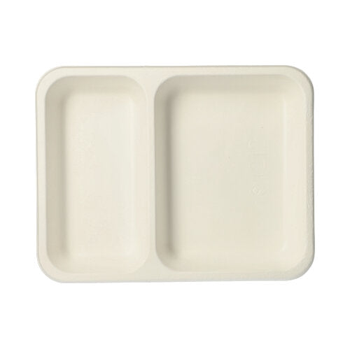 Papstar 4x 125 Siegelschalen, Zuckerrohr 2-geteilt 850 ml 3 cm x 17,5 cm x 22,5 cm weiss