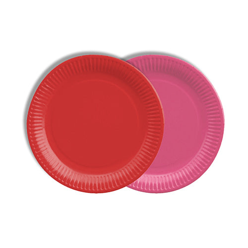 Papstar 20x 12 Teller, Pappe rund Ø 18 cm farbig sortiert - rot/fuchsia