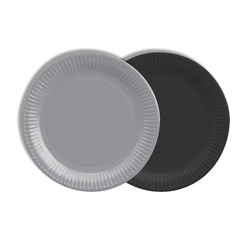 Papstar 20x 12 Teller, Pappe rund Ø 18 cm farbig sortiert - grau/schwarz