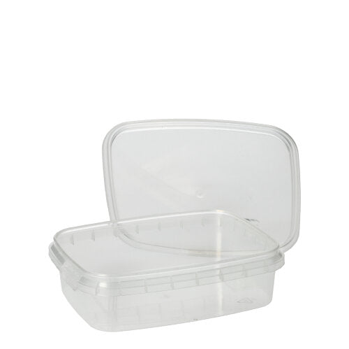 Papstar 550 Feinkostbecher inkl. Deckel mit Originalitätsverschluss, PP, Transparent, Eckig, Inhalt: 150ml, 2,9x8,6x10,9cm