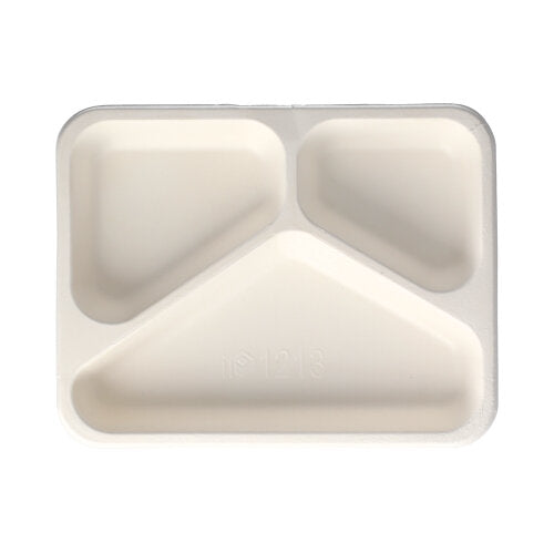 Papstar 4x 125 Siegelschalen, Zuckerrohr 3-geteilt 850 ml 3 cm x 17,5 cm x 22,5 cm weiss