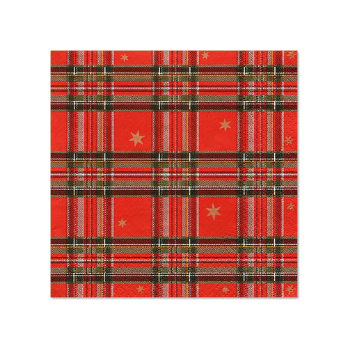 Papstar 280 Servietten, 3-lagig 1/4-Falz 25 cm x 25 cm "Tartan"