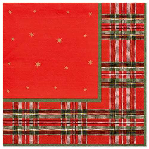 Papstar 300 Servietten, 3-lagig 1/4-Falz 40 cm x 40 cm "Tartan"