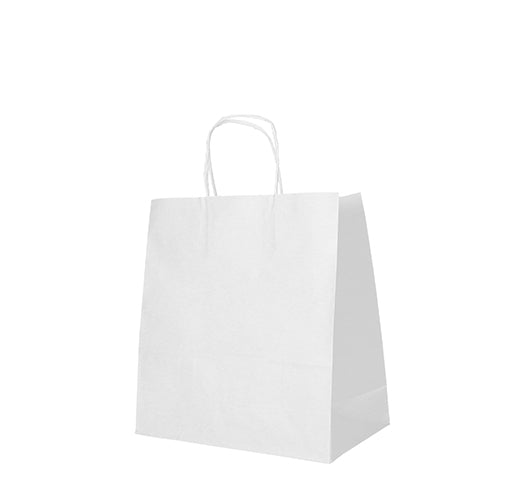 Papstar 12x 25 Tragetaschen, Papier 27 cm x 32 cm x 21,5 cm weiss mit gedrehtem Tragegriff