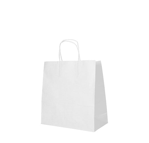 Papstar 12x 25 Tragetaschen, Papier 25 cm x 26 cm x 17 cm weiss mit gedrehtem Tragegriff